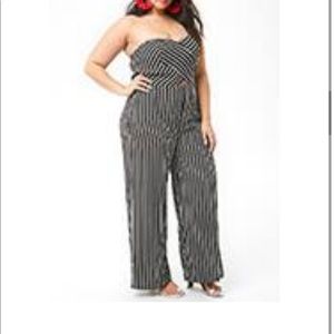 Plus Size Cross Front Striped Jumpsuit